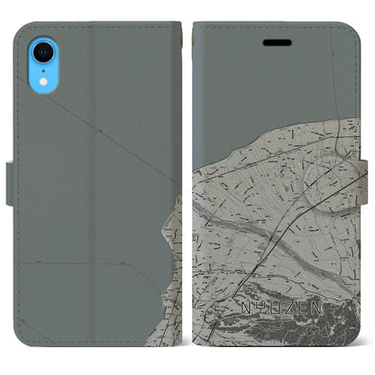 【入善（富山県）】地図柄iPhoneケース（手帳タイプ）モノトーン・iPhone XR 用