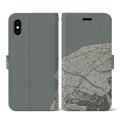 【入善（富山県）】地図柄iPhoneケース（手帳タイプ）モノトーン・iPhone XS / X 用