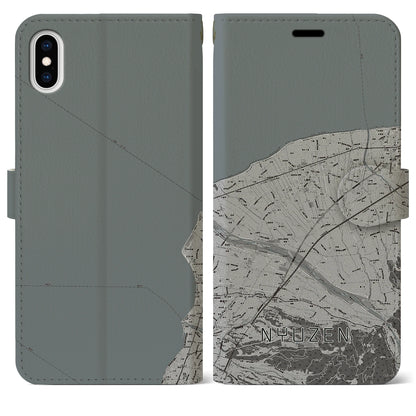 【入善（富山県）】地図柄iPhoneケース（手帳タイプ）モノトーン・iPhone XS Max 用