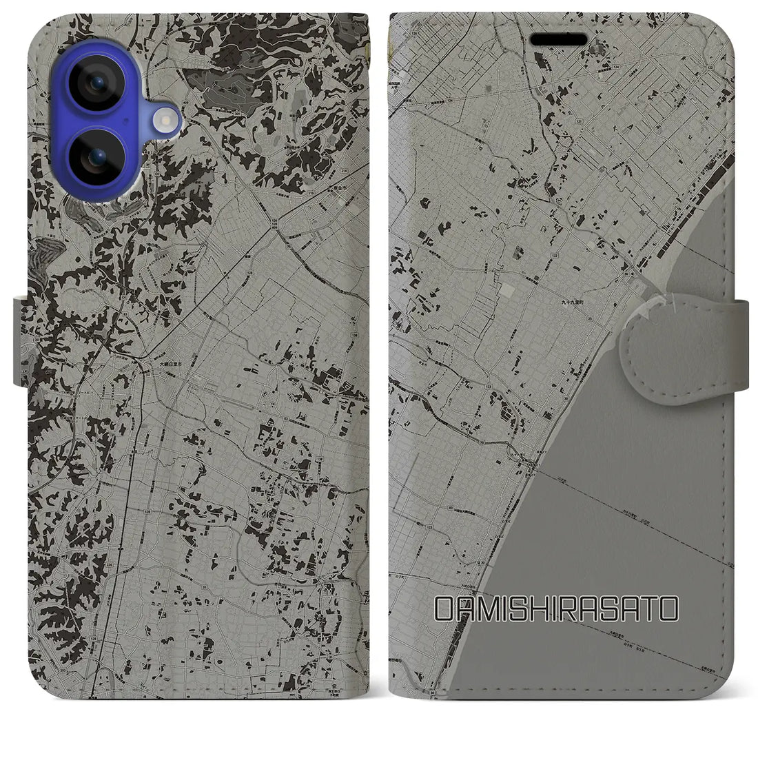 【大網白里(千葉県)】地図柄iPhoneケース(手帳タイプ)モノトーン・iPhone 16 Pro Max 用