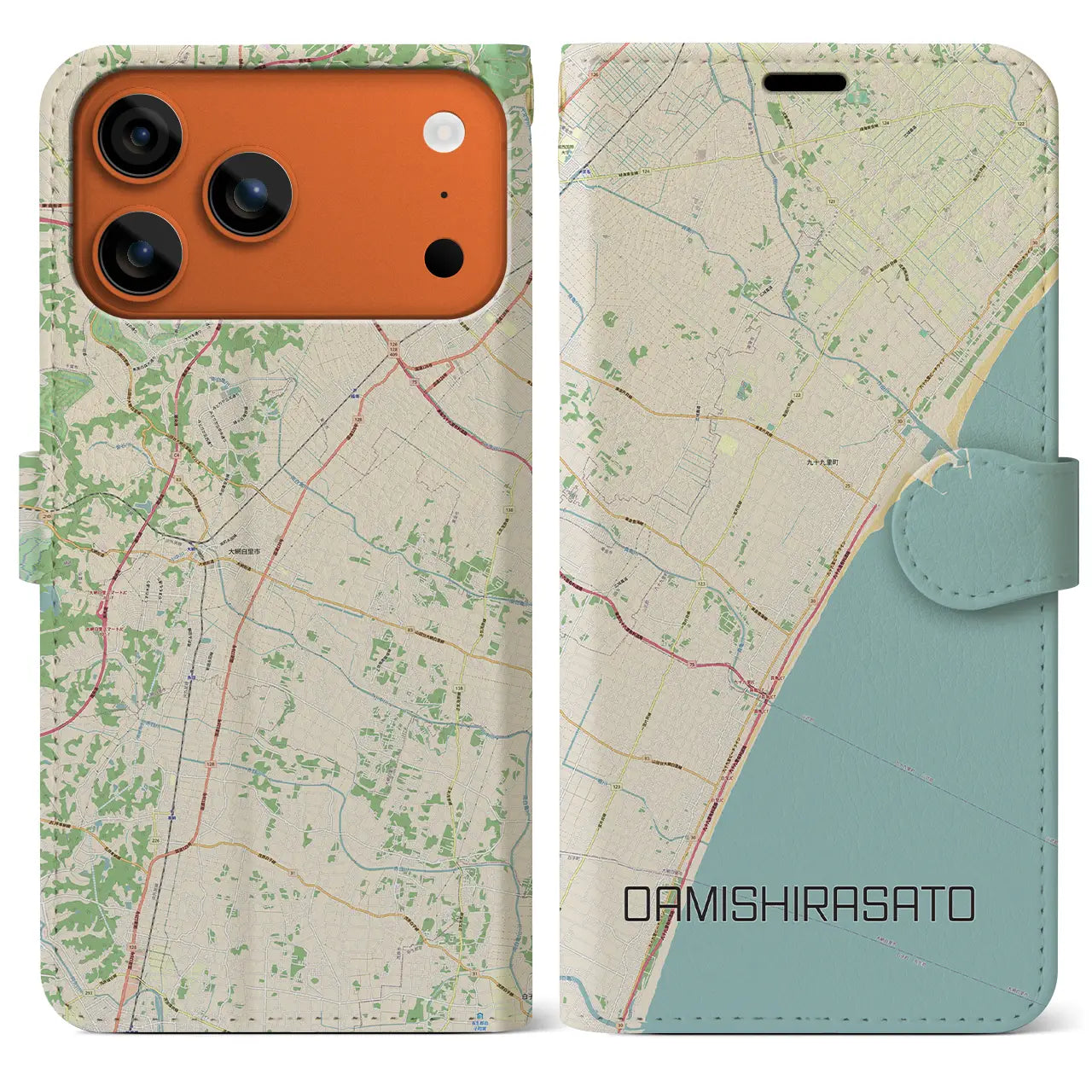 【大網白里（千葉県）】地図柄iPhoneケース（手帳タイプ）