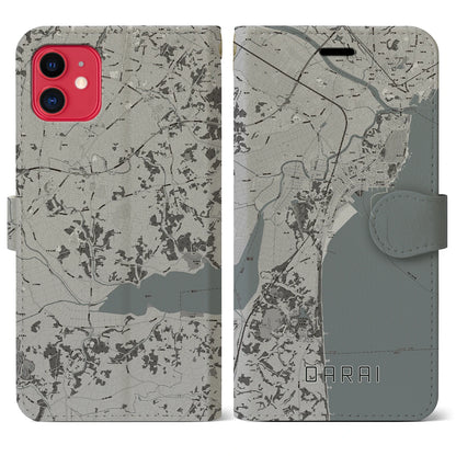 【大洗（茨城県）】地図柄iPhoneケース（手帳タイプ）モノトーン・iPhone 11 用