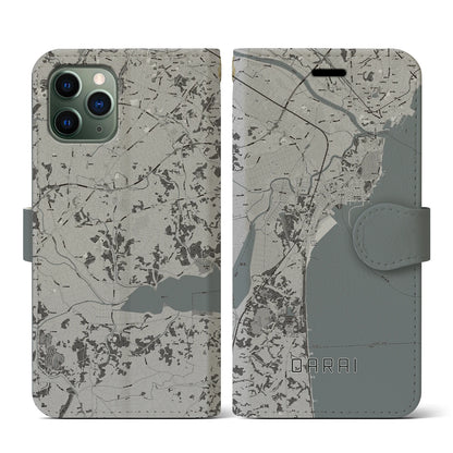 【大洗（茨城県）】地図柄iPhoneケース（手帳タイプ）モノトーン・iPhone 11 Pro 用