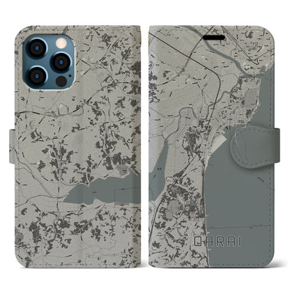 【大洗（茨城県）】地図柄iPhoneケース（手帳タイプ）モノトーン・iPhone 12 / 12 Pro 用