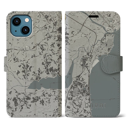 【大洗（茨城県）】地図柄iPhoneケース（手帳タイプ）モノトーン・iPhone 13 用