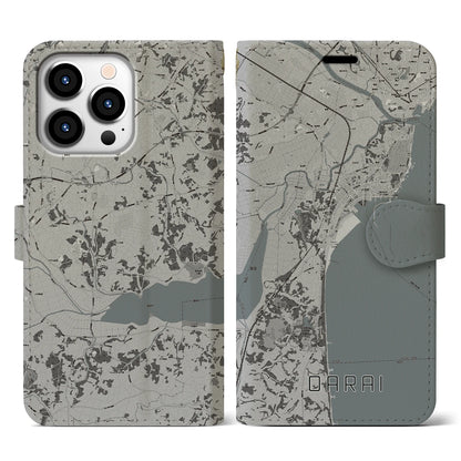 【大洗（茨城県）】地図柄iPhoneケース（手帳タイプ）モノトーン・iPhone 13 Pro 用