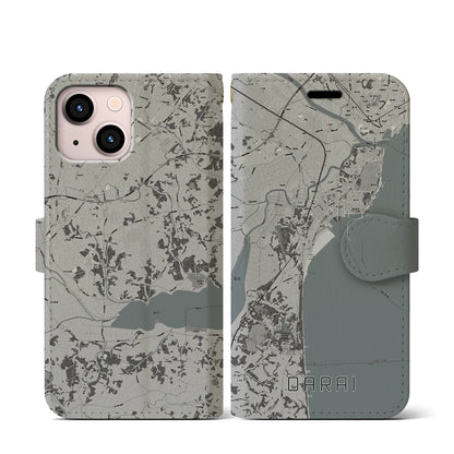 【大洗（茨城県）】地図柄iPhoneケース（手帳タイプ）モノトーン・iPhone 13 mini 用