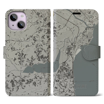 【大洗（茨城県）】地図柄iPhoneケース（手帳タイプ）モノトーン・iPhone 14 用