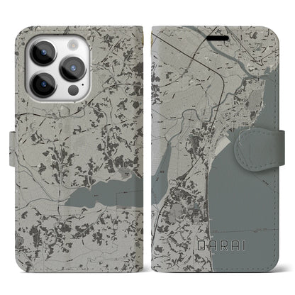 【大洗（茨城県）】地図柄iPhoneケース（手帳タイプ）モノトーン・iPhone 14 Pro 用