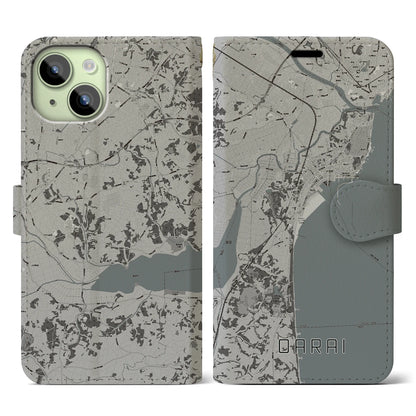 【大洗（茨城県）】地図柄iPhoneケース（手帳タイプ）モノトーン・iPhone 15 用