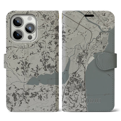 【大洗（茨城県）】地図柄iPhoneケース（手帳タイプ）モノトーン・iPhone 15 Pro 用