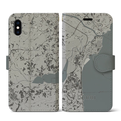 【大洗（茨城県）】地図柄iPhoneケース（手帳タイプ）モノトーン・iPhone XS / X 用