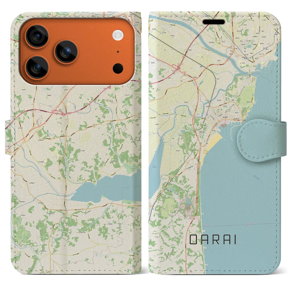 【大洗（茨城県）】地図柄iPhoneケース（手帳タイプ）ナチュラル・iPhone 17 Pro Max 用