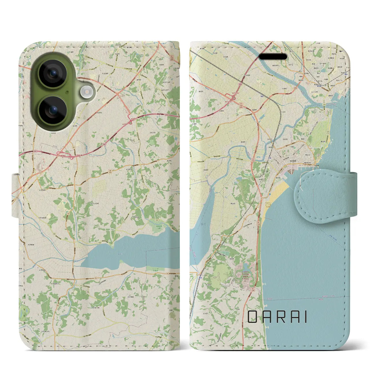 【大洗（茨城県）】地図柄iPhoneケース（手帳タイプ）モノトーン・iPhone 17 Pro Max 用