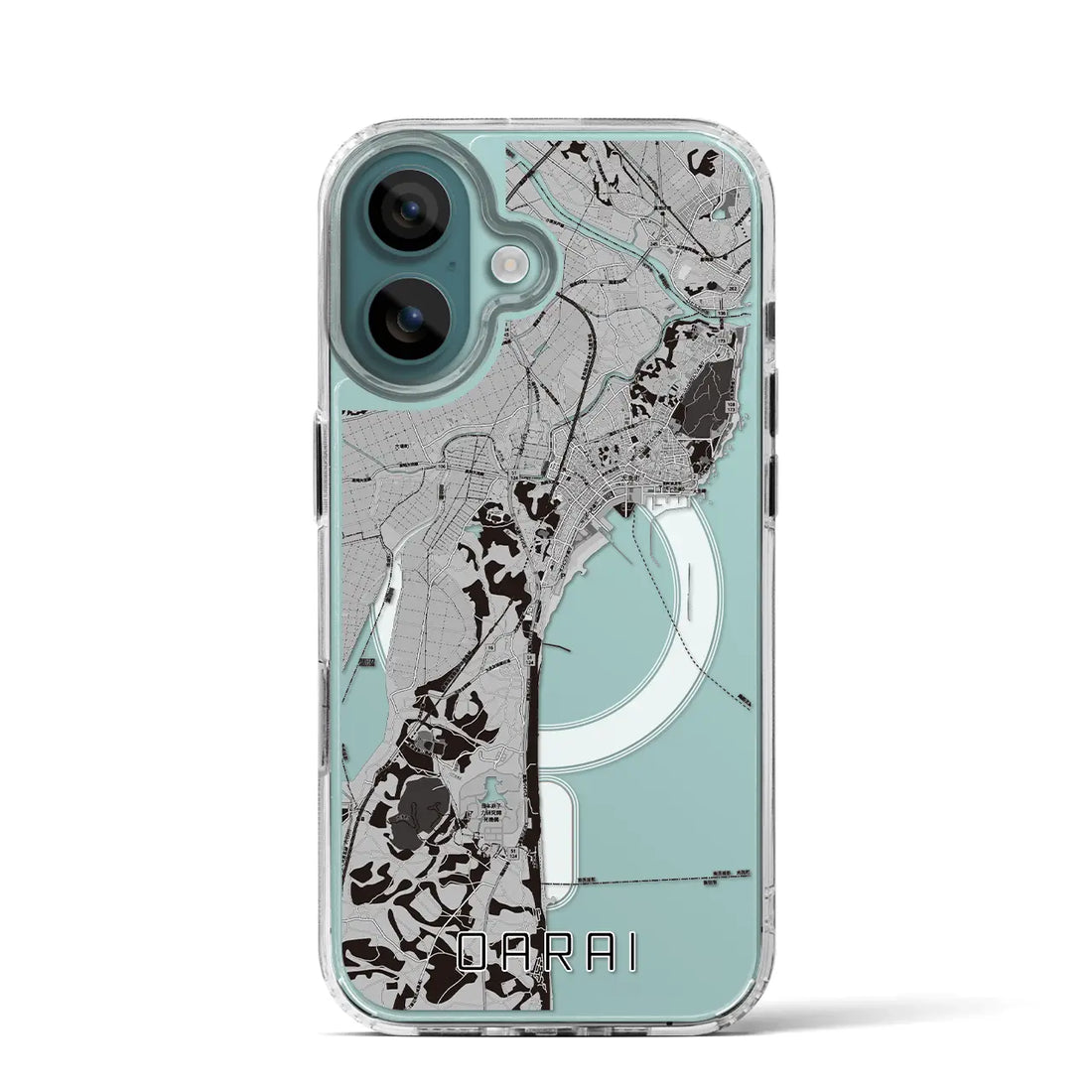 【大洗(茨城県)】地図柄iPhoneケース(MagSafeタイプ)モノトーン・iPhone 16 Pro 用