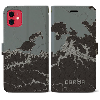 【小浜（福井県）】地図柄iPhoneケース（手帳タイプ）モノトーン・iPhone 11 用