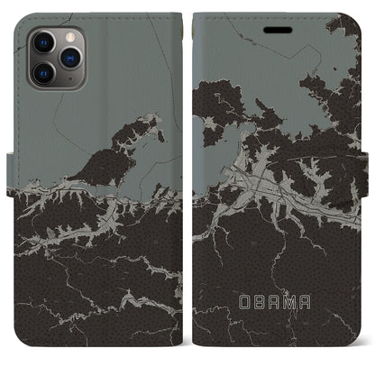 【小浜（福井県）】地図柄iPhoneケース（手帳タイプ）モノトーン・iPhone 11 Pro Max 用