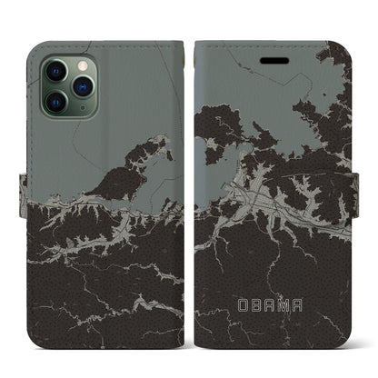 【小浜（福井県）】地図柄iPhoneケース（手帳タイプ）モノトーン・iPhone 11 Pro 用