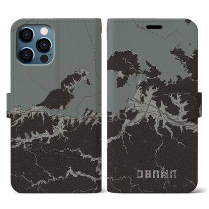 【小浜（福井県）】地図柄iPhoneケース（手帳タイプ）モノトーン・iPhone 12 / 12 Pro 用