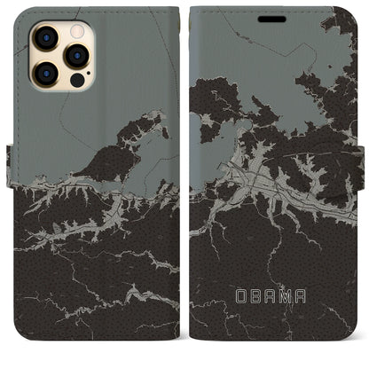 【小浜（福井県）】地図柄iPhoneケース（手帳タイプ）モノトーン・iPhone 12 Pro Max 用