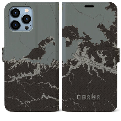 【小浜（福井県）】地図柄iPhoneケース（手帳タイプ）モノトーン・iPhone 13 Pro Max 用