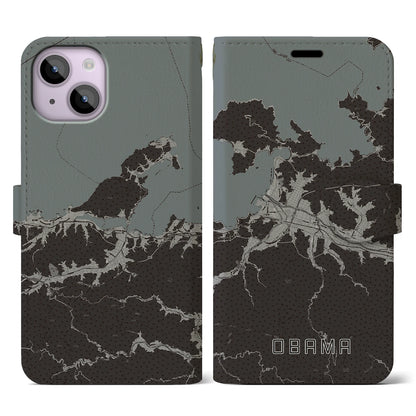 【小浜（福井県）】地図柄iPhoneケース（手帳タイプ）モノトーン・iPhone 14 用