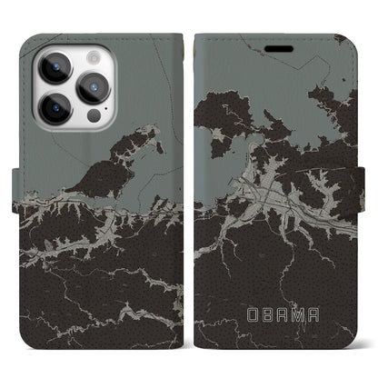 【小浜（福井県）】地図柄iPhoneケース（手帳タイプ）モノトーン・iPhone 14 Pro 用