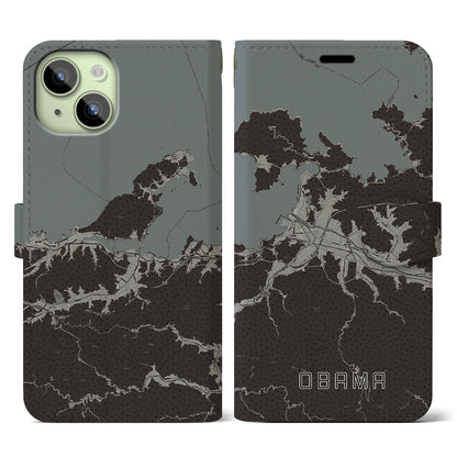 【小浜（福井県）】地図柄iPhoneケース（手帳タイプ）モノトーン・iPhone 15 用