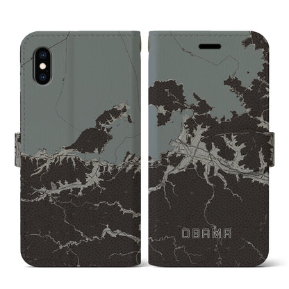 【小浜（福井県）】地図柄iPhoneケース（手帳タイプ）モノトーン・iPhone XS / X 用