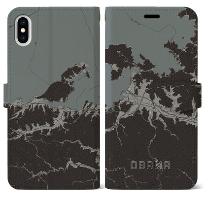 【小浜（福井県）】地図柄iPhoneケース（手帳タイプ）モノトーン・iPhone XS Max 用