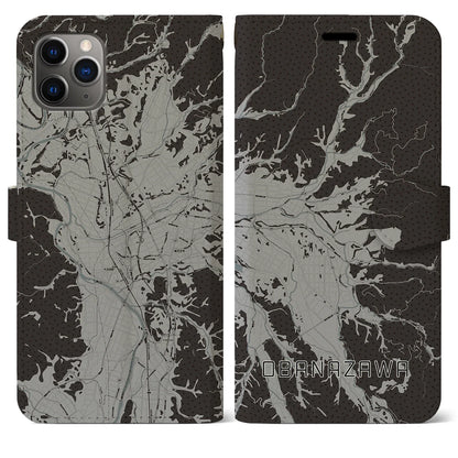 【尾花沢（山形県）】地図柄iPhoneケース（手帳タイプ）モノトーン・iPhone 11 Pro Max 用