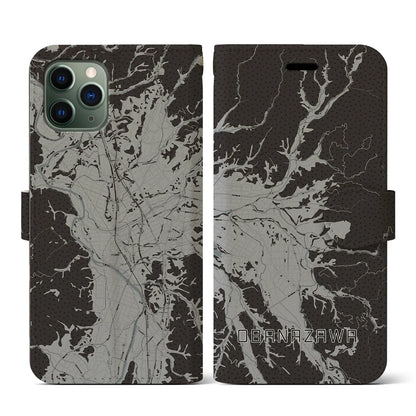 【尾花沢（山形県）】地図柄iPhoneケース（手帳タイプ）モノトーン・iPhone 11 Pro 用