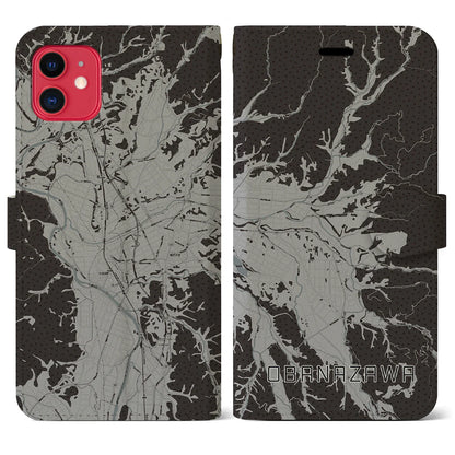 【尾花沢（山形県）】地図柄iPhoneケース（手帳タイプ）モノトーン・iPhone 11 用