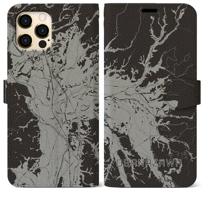 【尾花沢（山形県）】地図柄iPhoneケース（手帳タイプ）モノトーン・iPhone 12 Pro Max 用