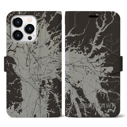 【尾花沢（山形県）】地図柄iPhoneケース（手帳タイプ）モノトーン・iPhone 13 Pro 用