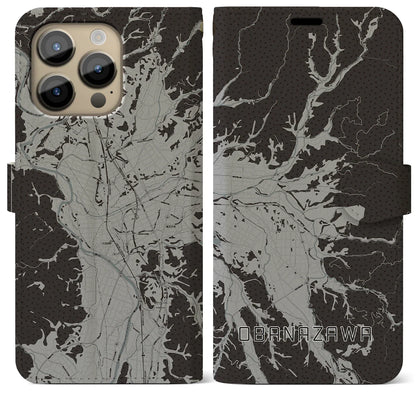 【尾花沢（山形県）】地図柄iPhoneケース（手帳タイプ）モノトーン・iPhone 14 Pro Max 用