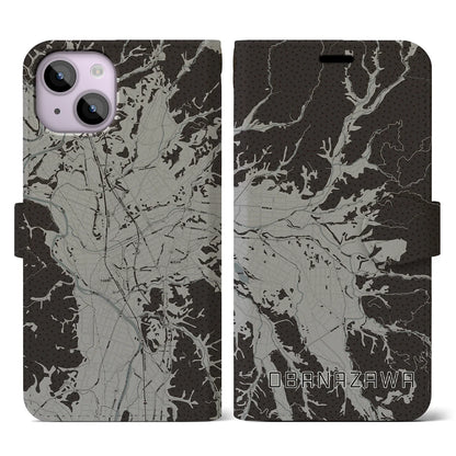 【尾花沢（山形県）】地図柄iPhoneケース（手帳タイプ）モノトーン・iPhone 14 用