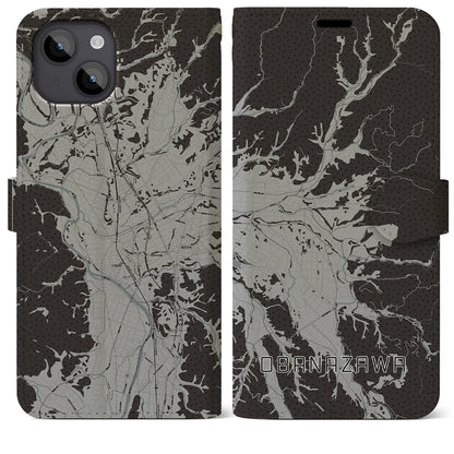 【尾花沢（山形県）】地図柄iPhoneケース（手帳タイプ）モノトーン・iPhone 14 Plus 用