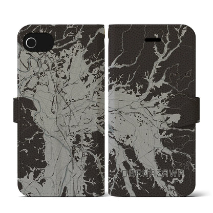 【尾花沢（山形県）】地図柄iPhoneケース（手帳タイプ）モノトーン・iPhone SE（第3 / 第2世代） / 8 / 7 / 6s / 6 用