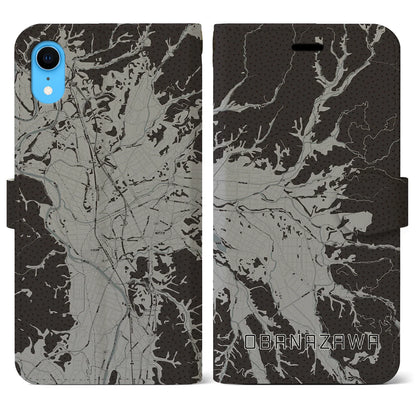 【尾花沢（山形県）】地図柄iPhoneケース（手帳タイプ）モノトーン・iPhone XR 用