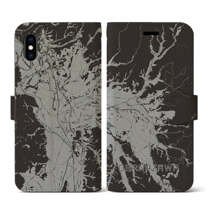 【尾花沢（山形県）】地図柄iPhoneケース（手帳タイプ）モノトーン・iPhone XS / X 用