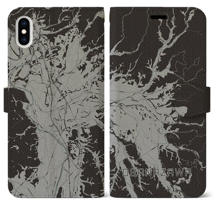 【尾花沢（山形県）】地図柄iPhoneケース（手帳タイプ）モノトーン・iPhone XS Max 用