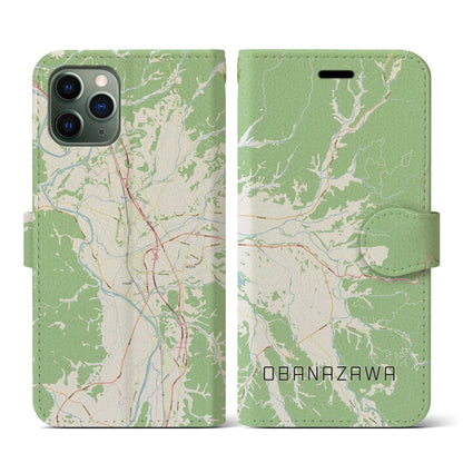 【尾花沢（山形県）】地図柄iPhoneケース（手帳タイプ）ナチュラル・iPhone 11 Pro 用