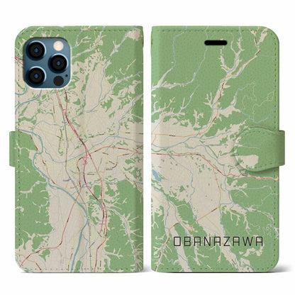 【尾花沢（山形県）】地図柄iPhoneケース（手帳タイプ）ナチュラル・iPhone 12 / 12 Pro 用