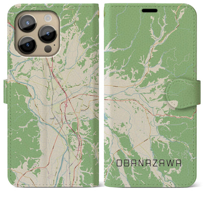 【尾花沢（山形県）】地図柄iPhoneケース（手帳タイプ）ナチュラル・iPhone 14 Pro Max 用