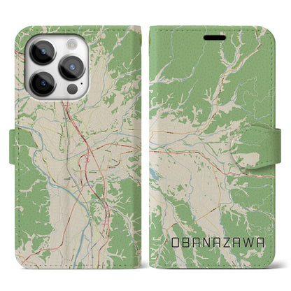 【尾花沢（山形県）】地図柄iPhoneケース（手帳タイプ）ナチュラル・iPhone 14 Pro 用