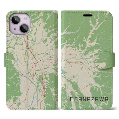 【尾花沢（山形県）】地図柄iPhoneケース（手帳タイプ）ナチュラル・iPhone 14 用