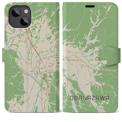 【尾花沢（山形県）】地図柄iPhoneケース（手帳タイプ）ナチュラル・iPhone 14 Plus 用
