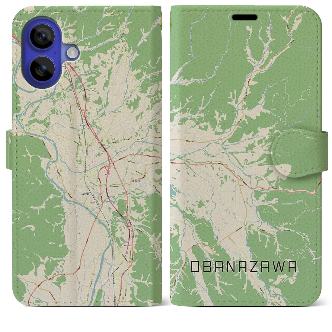 【尾花沢(山形県)】地図柄iPhoneケース(手帳タイプ)ナチュラル・iPhone 16 Pro Max 用