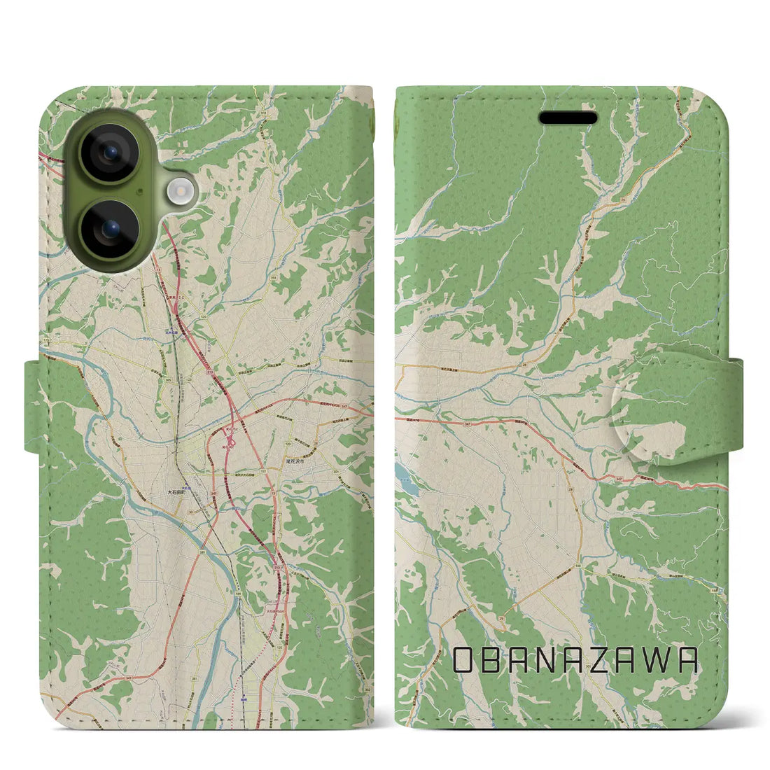 【尾花沢(山形県)】地図柄iPhoneケース(手帳タイプ)ナチュラル・iPhone 17 Pro Max 用